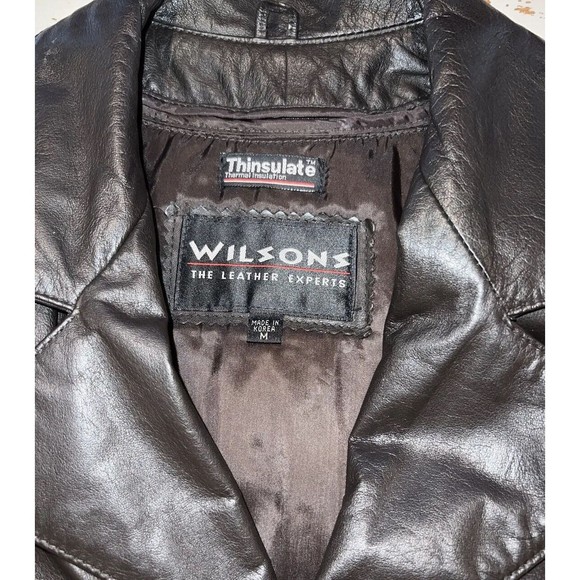 WILSONS Thinsulate Button Zip Out Liner Black Leather Jacket Men's Size M Coat - Picture 7 of 16